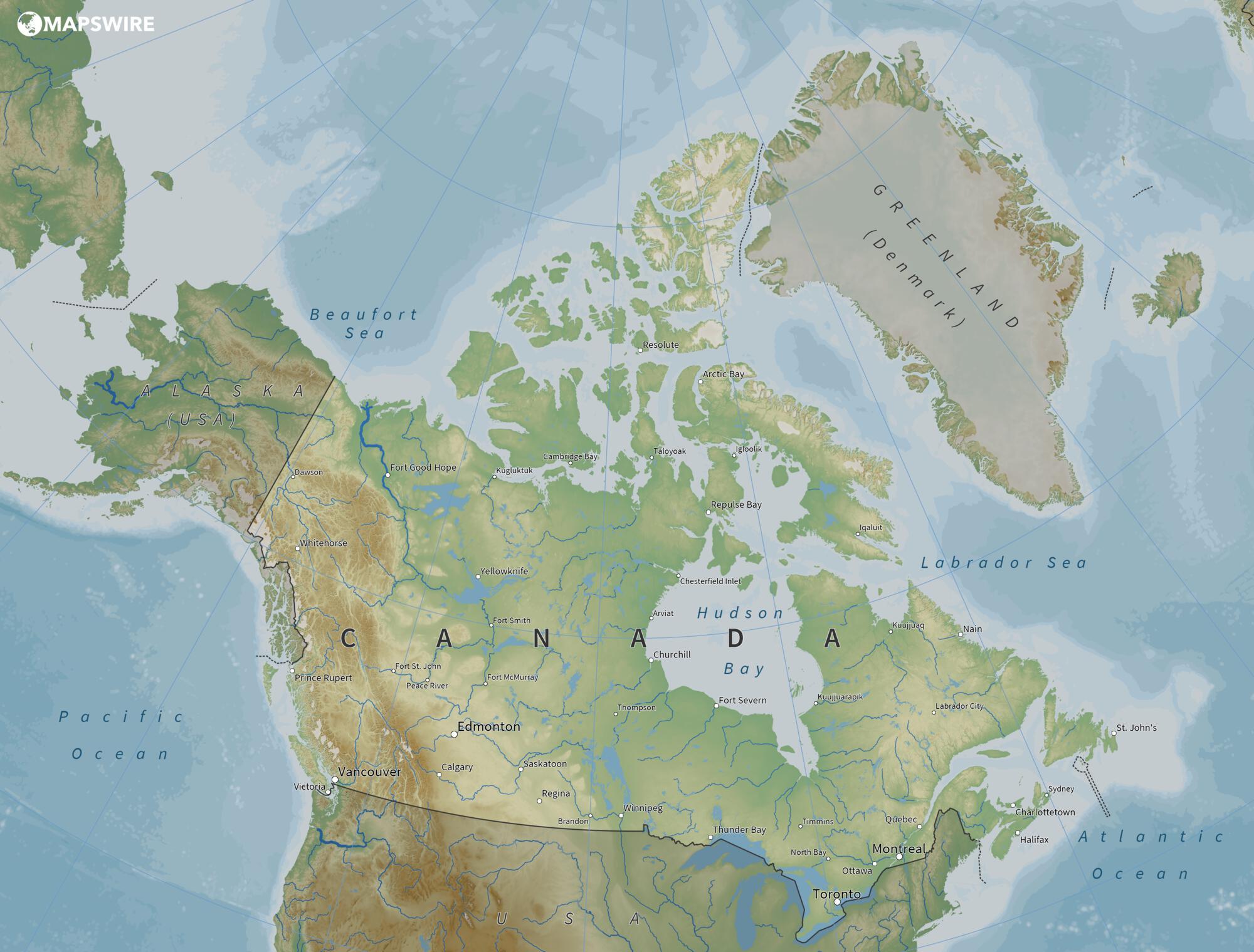 Canada Physical Map 