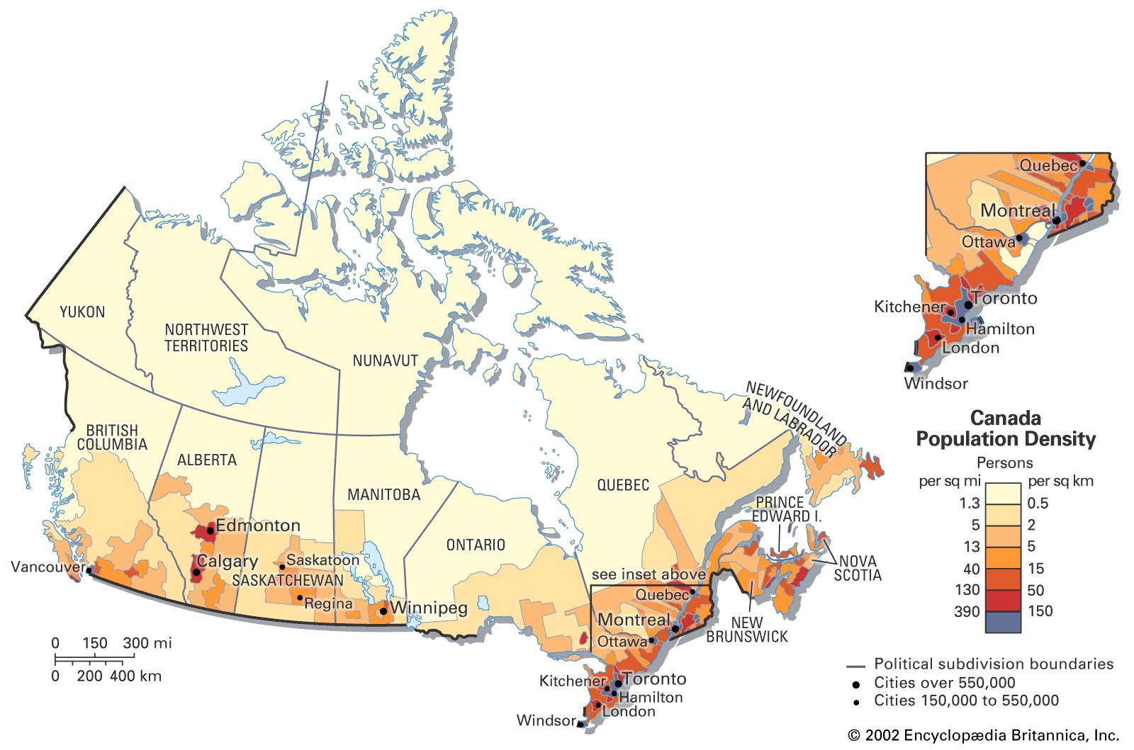 Canada Population Density Map 
