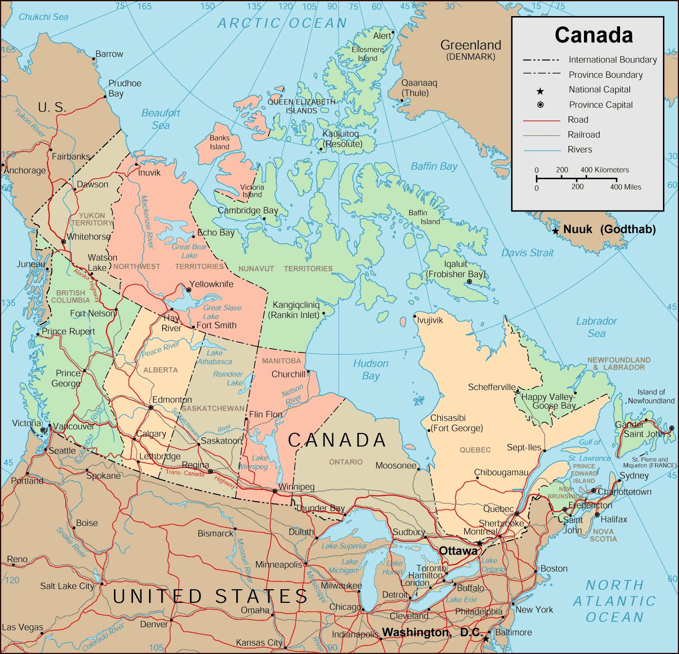 Road map of Canada roads, tolls and highways of Canada