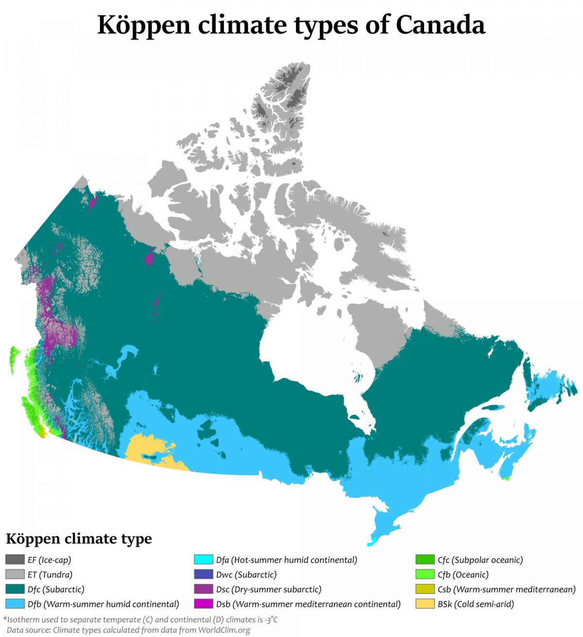 Canada temperature map