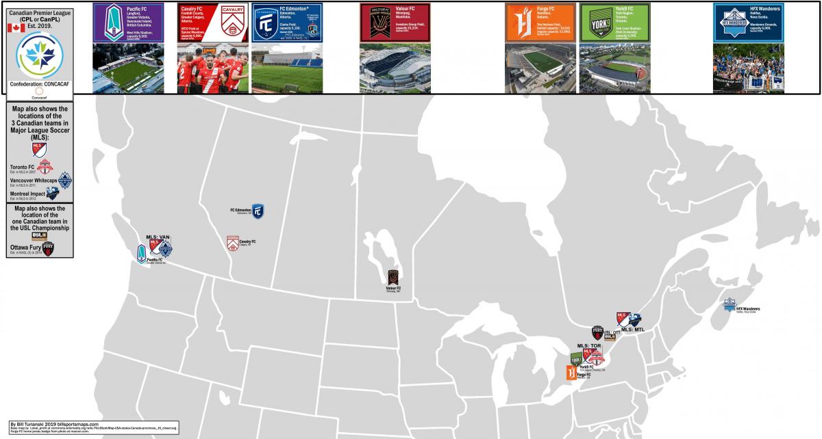 stadiums map of Canada
