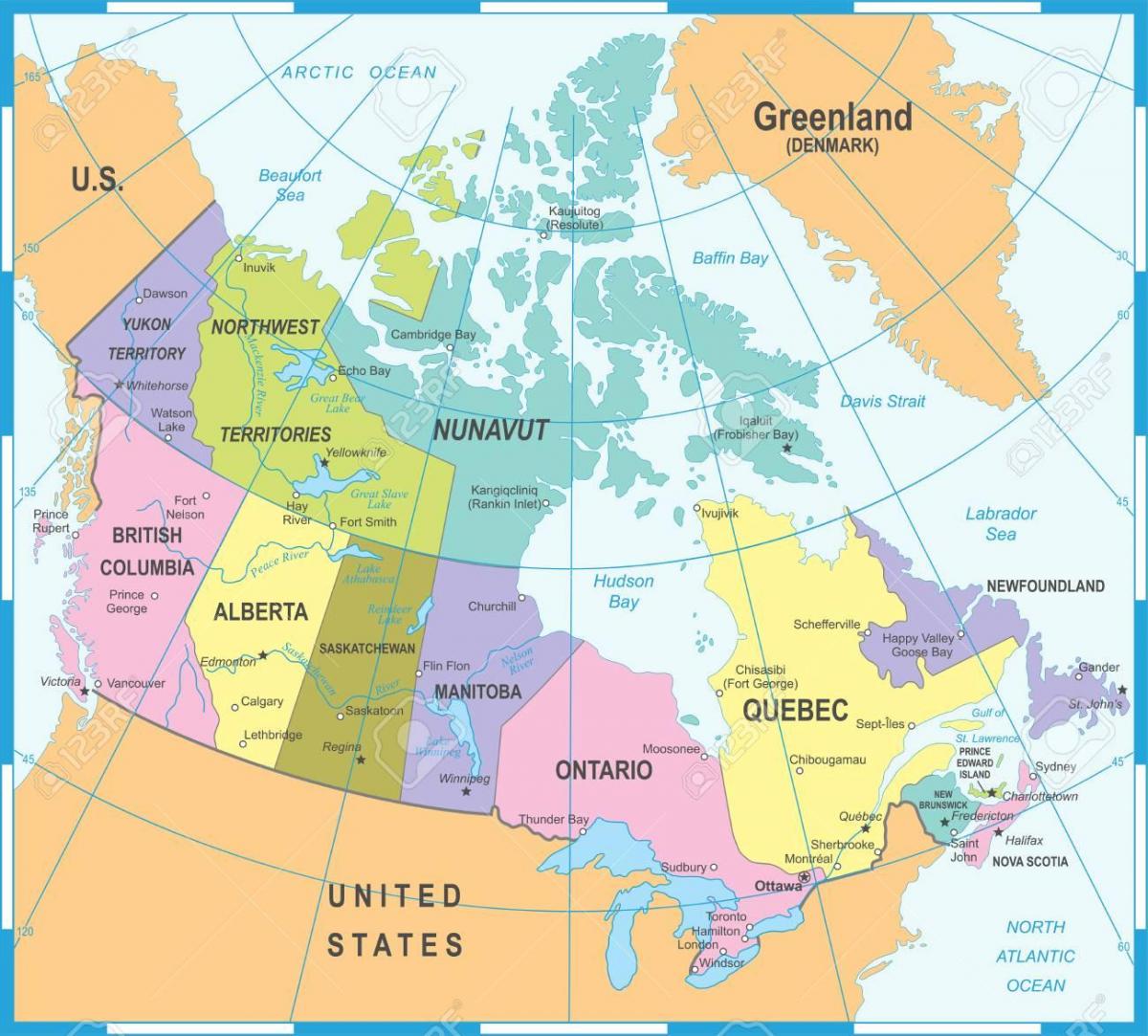 Map of Canada and bordering countries
