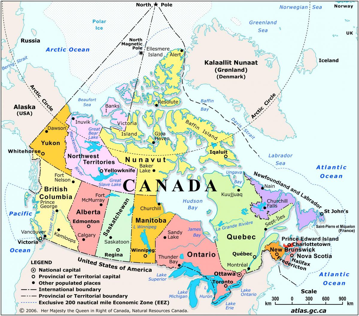 Map of Canada with main cities